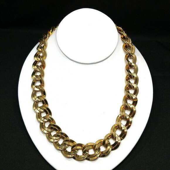 Vintage Monet Chunky Double Link Gold Chain Necklace 1980s Statement Jewelry 21" - Picture 6 of 10